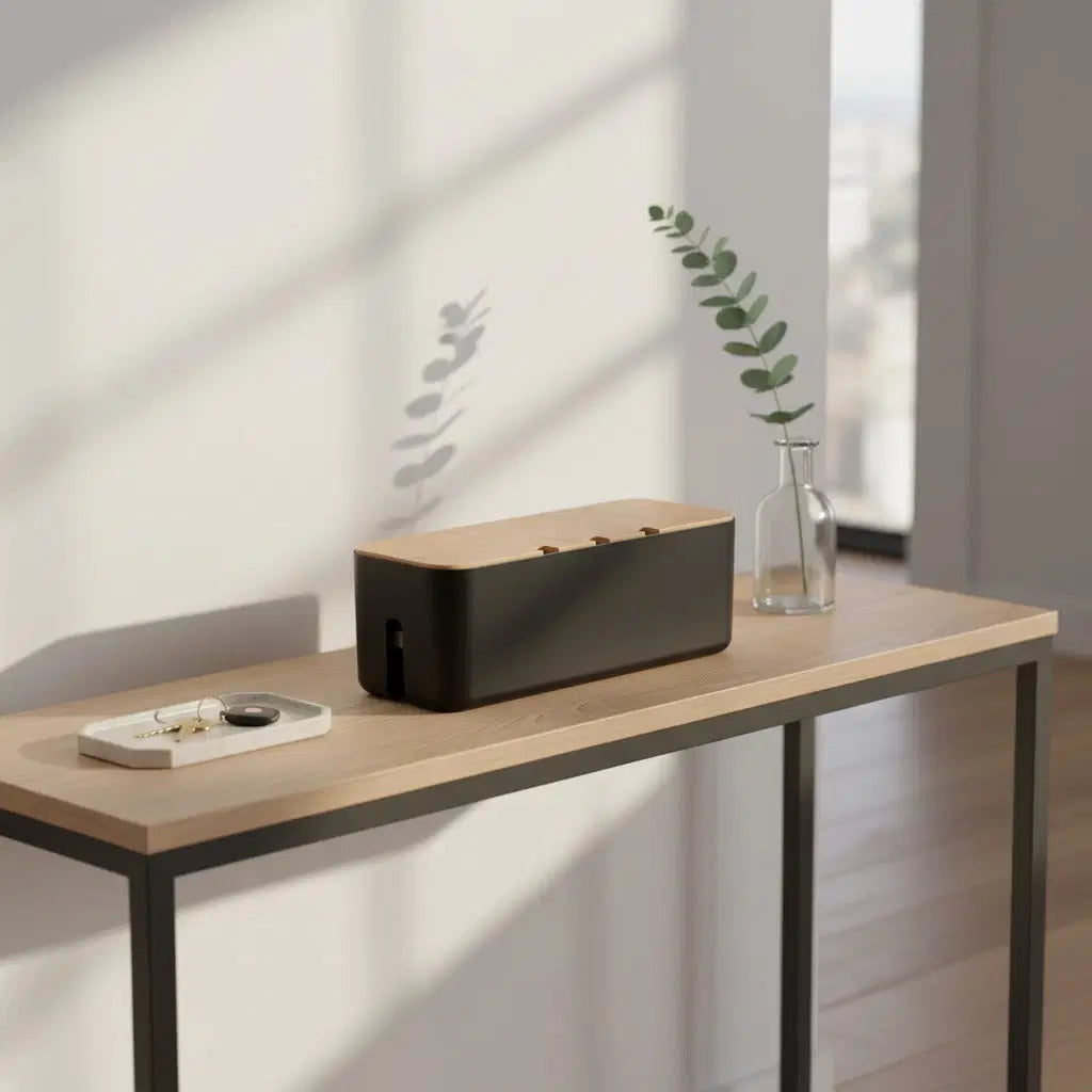 CordNest cable management products organizing a home office desk
