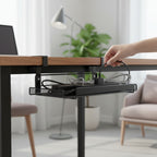 CordNest under-desk cable management tray for cords and power strips