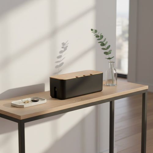 CordNest bamboo cable management box for hiding cords and power strips