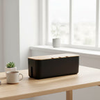 CordNest bamboo cable management box for hiding cords and power strips